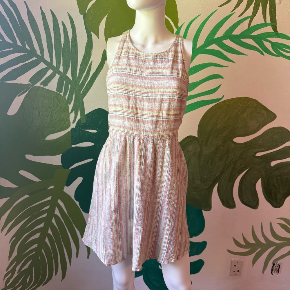 Roxy Cream and Pastel Striped Sleeveless Dress